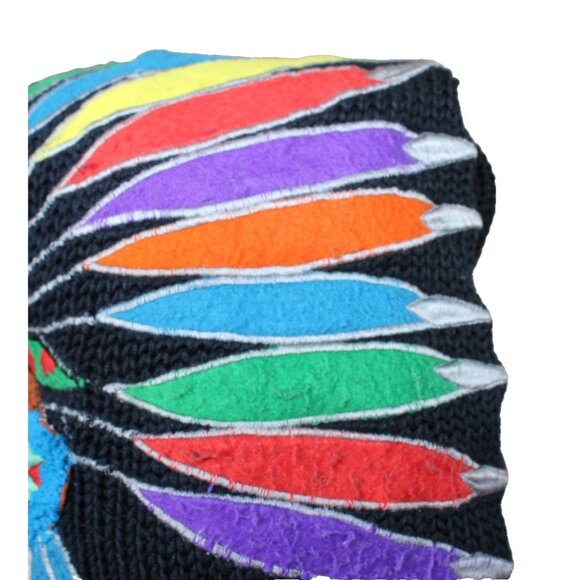 Vintage Native American Big Chief Head Crewneck Sweater Size M Chunky Knit Patch - Picture 5 of 7